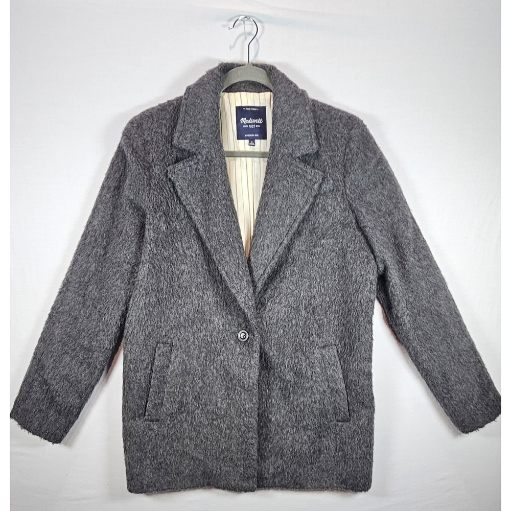 MADEWELL Brushweave Cocoon Grey Wool Blend Furry Trench Blazer Coat Women's Sz 6